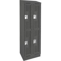 Clean Line Lockers, 2 -tier, Bank of 2, 24" x 15" x 82", Steel, Charcoal, Rivet (Assembled), Perforated Meunier Outillage Industriel