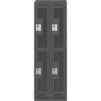 Clean Line Lockers, 2 -tier, Bank of 2, 24" x 15" x 82", Steel, Charcoal, Rivet (Assembled), Perforated Meunier Outillage Industriel