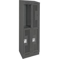 Clean Line Lockers, 2 -tier, Bank of 2, 24" x 15" x 82", Steel, Charcoal, Rivet (Assembled), Perforated Meunier Outillage Industriel