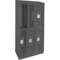 Casiers Clean Line, 2 niveaux, Bloc de 3, 36" x 15" x 82", Acier, Charbon, Rivet (assembl&eacute;), Perfor&eacute; Meunier Outillage Industriel