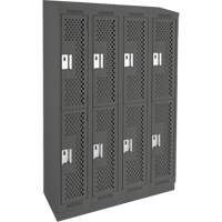 Clean Line Lockers, 2 -tier, Bank of 4, 48" x 12" x 82", Steel, Charcoal, Rivet (Assembled), Perforated Meunier Outillage Industriel