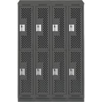 Clean Line Lockers, 2 -tier, Bank of 4, 48" x 12" x 82", Steel, Charcoal, Rivet (Assembled), Perforated Meunier Outillage Industriel