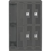 Clean Line Lockers, 2 -tier, Bank of 4, 48" x 12" x 82", Steel, Charcoal, Rivet (Assembled), Perforated Meunier Outillage Industriel