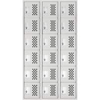 Clean-Line Perforated Lockerette, 6 -tier, Bank of 3, 12" x 72" x 12", Steel Meunier Outillage Industriel