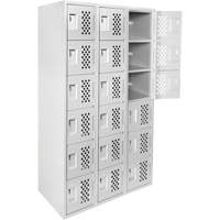 Clean-Line Perforated Lockerette, 6 -tier, Bank of 3, 12" x 72" x 12", Steel Meunier Outillage Industriel