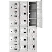 Clean-Line Perforated Lockerette, 6 -tier, Bank of 3, 12" x 72" x 12", Steel Meunier Outillage Industriel