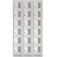 Assembled Lockerettes Clean Line Perforated Economy Lockers, 6 -tier, Bank of 3, 18" x 72" x 12", Steel Meunier Outillage Industriel