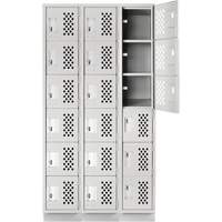 Assembled Lockerettes Clean Line Perforated Economy Lockers, 6 -tier, Bank of 3, 18" x 72" x 12", Steel Meunier Outillage Industriel