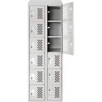Assembled Lockerettes Clean Line Perforated Economy Lockers, 6 -tier, Bank of 2, 18" x 72" x 12", Steel Meunier Outillage Industriel