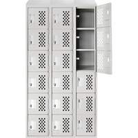Assembled Lockerettes Clean Line Perforated Economy Lockers, 6 -tier, Bank of 3, 18" x 72" x 12", Steel Meunier Outillage Industriel