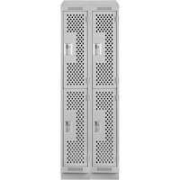 Clean Line Lockers, 2 -tier, Bank of 2, 24" x 12" x 82", Steel, Grey, Rivet (Assembled), Perforated Meunier Outillage Industriel
