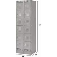 Lockers, 6 -tier, Bank of 2, 24" x 18" x 76", Steel, Grey, Knocked Down Meunier Outillage Industriel