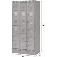 Lockers, 6 -tier, Bank of 3, 36" x 18" x 76", Steel, Grey, Knocked Down Meunier Outillage Industriel