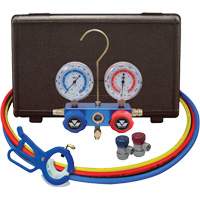 Jeu de manom&egrave;tres collecteurs pour automobile avec coupleurs manuels et robinet perce-canette lat&eacute;rale 3-in-1 Meunier Outillage Industriel