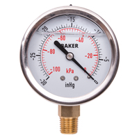 Pressure Gauges, 2-1/2" , 30" Hg-0" Vac., Bottom Mount, Liquid Filled Analogue Meunier Outillage Industriel