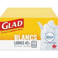 Tall 45L Febreze Garbage Bags, Regular, 24" W x 28" L, White Meunier Outillage Industriel