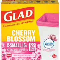 Glad&reg; Cherry Blossom Coloured & Scented Bags, Strong, 17" W x 20" L, Pink, 15 L (3.96 Gal.) Capacity Meunier Outillage Industriel