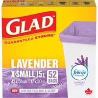Glad&reg; Lavender Coloured & Scented Bags, Strong, 17" W x 20" L, Purple, 15 L (3.96 Gal.) Capacity Meunier Outillage Industriel