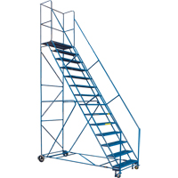 CSA-Certified Rolling Step Ladder with Locking Step, 14 Steps, 30" Step Width, 128" Platform Height, Steel Meunier Outillage Industriel