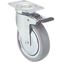 Roulette zingu&eacute;e, Pivotant avec frein, 4" (101,6 mm), Caoutchouc, 200 lb (91 kg) Meunier Outillage Industriel