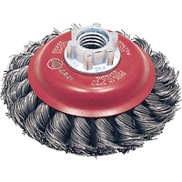 Brosse conique &agrave; fils torsad&eacute;s BK420T, Dia. 4", Fils 0,02", Arbre 5/8"-11, Acier Meunier Outillage Industriel