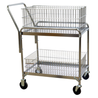 Wire Mesh Office Mail Cart, 200 lbs. Capacity, Chrome, 20" D x 33" L x 37-1/2" H, Chrome Plated MO208 | Meunier Outillage Industriel