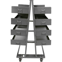 Double-Sided Heavy Duty A-Frame Cart with 8 Large Lipped Trays, 38" x 30" x 63", 2500 lbs. Capacity Meunier Outillage Industriel
