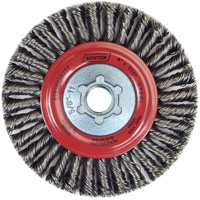 Brosse &agrave; fils nou&eacute;s pour cordons de soudure pour meuleuse angulaire, Dia. 4", Fils 0,02", Arbre 5/8"-11, Acier Meunier Outillage Industriel