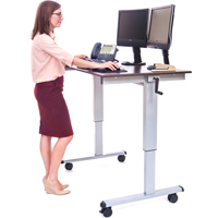 Adjustable Stand-Up Workstations, Stand-Alone Desk, 48-1/2" H x 48" W x 32-1/2" D, Walnut OP282 | Meunier Outillage Industriel