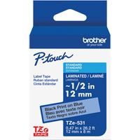 Ruban lamin&eacute; pour P-Touch, 12 mm x 8 m, Noir sur bleu Meunier Outillage Industriel