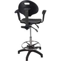 Heavy-Duty Ergonomic Stool with Adjustable Arm Rests, Stationary, Adjustable, 39" - 48", Polyurethane Seat, Black Meunier Outillage Industriel