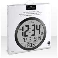 Round Digital Wall Clock, Digital, Battery Operated, 15" Dia., Black OR488 | Meunier Outillage Industriel