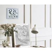 Slim Self-Setting Full Calendar Wall Clock, Digital, Battery Operated, Silver OR494 | Meunier Outillage Industriel