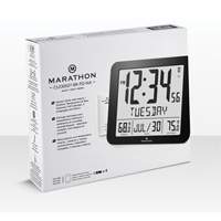 Slim Self-Setting Full Calendar Wall Clock, Digital, Battery Operated, Black OR495 | Meunier Outillage Industriel