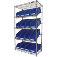 Slanted Wire Shelf with Bins, 5 Tiers, 36" W x 63" H x 18" D Meunier Outillage Industriel
