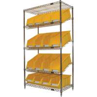 Slanted Wire Shelf with Bins, 5 Tiers, 36" W x 63" H x 18" D Meunier Outillage Industriel