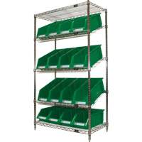 Slanted Wire Shelf with Bins, 5 Tiers, 36" W x 63" H x 18" D Meunier Outillage Industriel