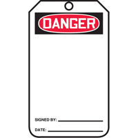 Safety Tags, Plastic, 3-3/8" W x 5-7/8" H, English Meunier Outillage Industriel