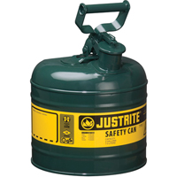 Safety Cans, Type I, Steel, 2 US gal., Green, FM Approved/UL/ULC Listed SEB084 | Meunier Outillage Industriel