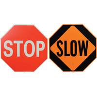 Double-Sided "Stop/Slow" Traffic Control Sign, 18" x 18", Plastic, English with Pictogram SEJ662 | Meunier Outillage Industriel
