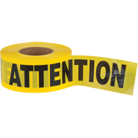 "Attention" Barricade Tape, Bilingual, 3" W x 1000' L, 2.5 mils, Black on Yellow SEK404 | Meunier Outillage Industriel