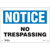 "No Trespassing" Sign, 7" x 10", Aluminum, English Meunier Outillage Industriel