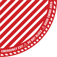 Signalisation au sol ?Emergency Exit? (sortie de secours) pour porte battante en quart de cercle, Adh&eacute;sif, Anglais avec pictogramme Meunier Outillage Industriel