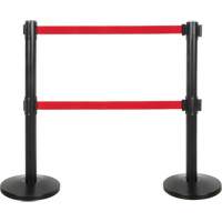 Dual Belt Crowd Control Barrier, Steel, 35" H, Red Tape, 7' Tape Length SHA661 | Meunier Outillage Industriel