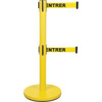 Dual Belt Crowd Control Barrier, Steel, 35" H, Yellow Tape, 7' Tape Length SHA667 | Meunier Outillage Industriel