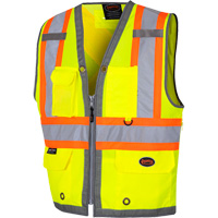 6673 Veste d'arpenteur au dos en maille avec fermeture &agrave; glissi&egrave;re, Jaune lime haute visibilit&eacute;, Petit, Polyester Meunier Outillage Industriel