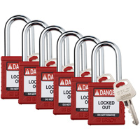 Cadenas de verrouillage Velocity, Rouge, Cl&eacute;s diff&eacute;rentes, Nylon, Largeur de 1-1/2" Meunier Outillage Industriel