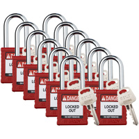 Cadenas de verrouillage Velocity, Rouge, Cl&eacute;s diff&eacute;rentes, Nylon, Largeur de 1-1/2" Meunier Outillage Industriel