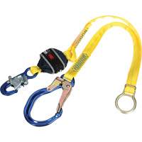Tie-Back Web Shock-Absorbing Lanyard, 6', Rebar Hook Center, Snap Hook Leg Ends, Polyester Meunier Outillage Industriel