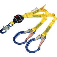 Twin-Leg Stretch Web Shock-Absorbing Lanyard, 4', Rebar Hook Center, Snap Hook Leg Ends Meunier Outillage Industriel